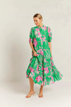 Load image into Gallery viewer, Martina Cotton Silk Dress in Spring Green Night Garden by Alessandra
