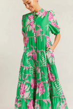 Load image into Gallery viewer, Martina Cotton Silk Dress in Spring Green Night Garden by Alessandra
