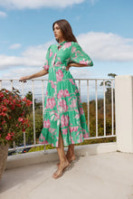 Load image into Gallery viewer, Martina Cotton Silk Dress in Spring Green Night Garden by Alessandra
