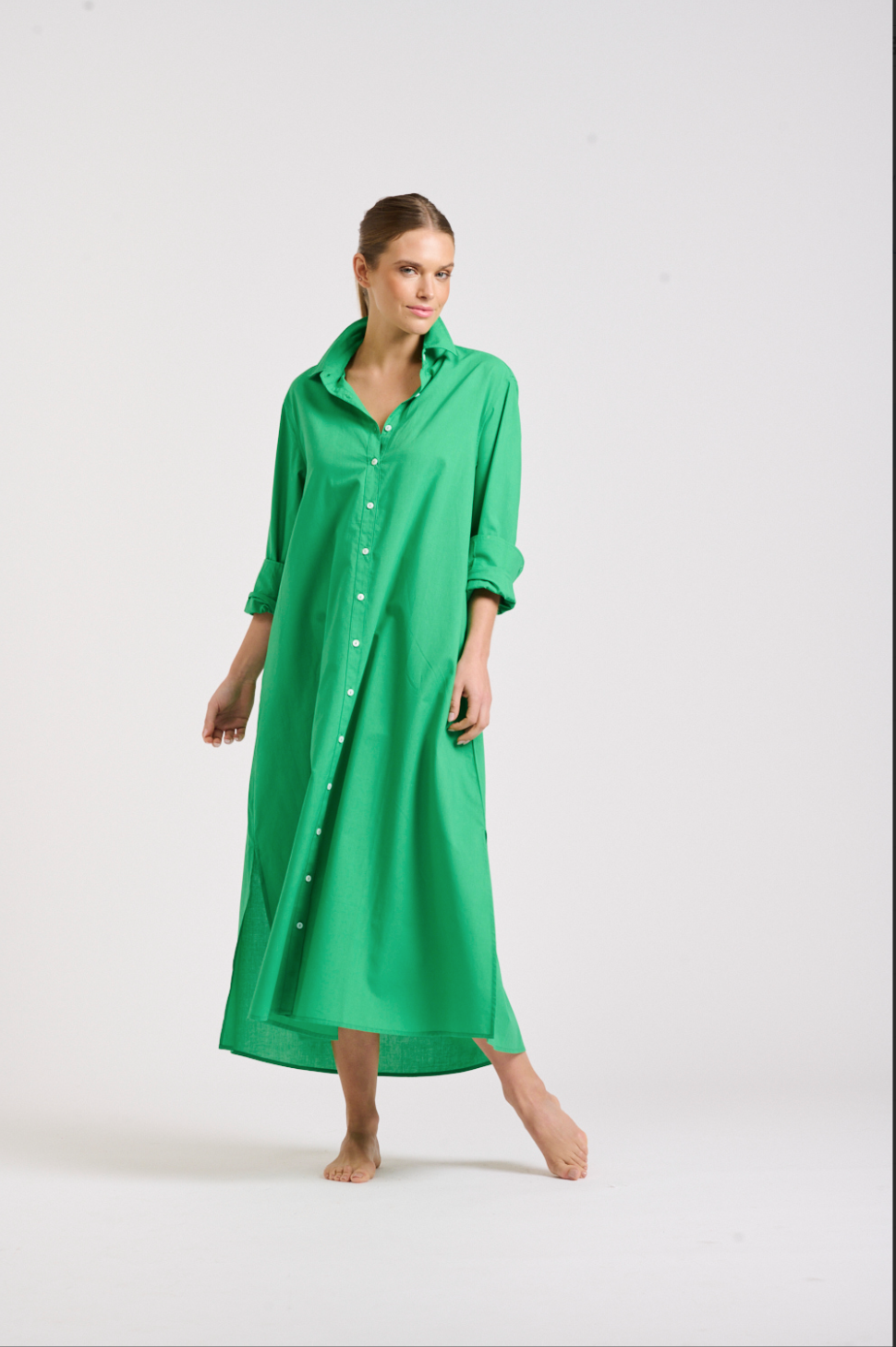 Luna Long Shirt Dress in Bright Green by Shirty Mister Darcy