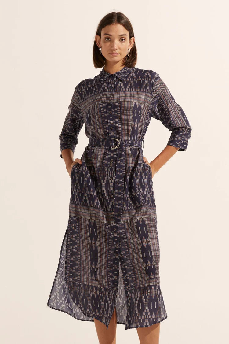 Pinpoint Dress in Midnight Aztec by Zoe Kratzmann